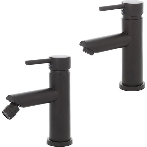Set miscelatori lavabo e bidet nero opaco con piletta click clack York (1/5)