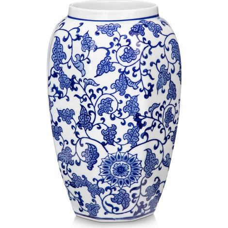 Vase bleu et blanc, vase en céramique bleu pour décoration d'intérieur, vase chinoiserie de 21,6 cm pour fleurs, vase à fleurs en porcelaine bleu et blanc pour salon, salle de bain, centre de table (1/5)
