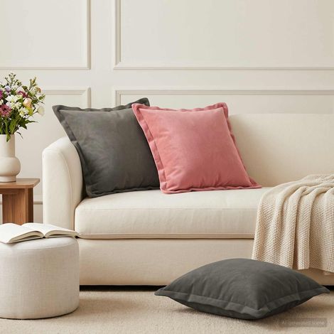 Irovami Lot de 2 housses de coussin, gris foncé, velours, 50x50 cm (1/5)