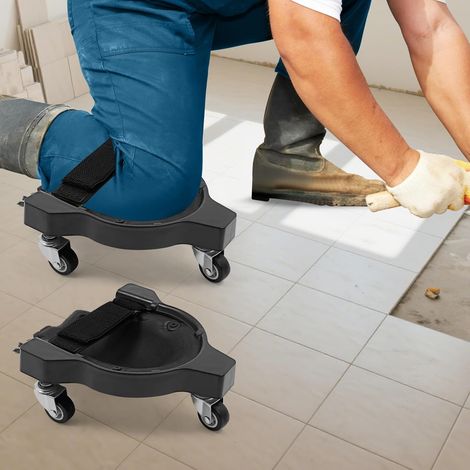 Lot de 2 genouillères à roulettes avec roues à 360 ° - Coussin ergonomique pour le glissement pour carrelage et jardinage, réglable et léger - Protégez vos genoux sans effort (noir) (1/5)