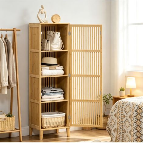 Armario de bambú 40 x 30 x 140 cm natural para baño pequeño - CHICFURN (1/5)