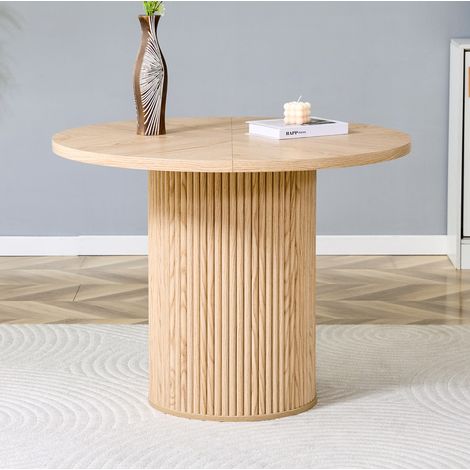 Tavolo rotondo 100x100x76 cm in MDF naturale, con contenitore per sala da pranzo FloraGrace (1/5)