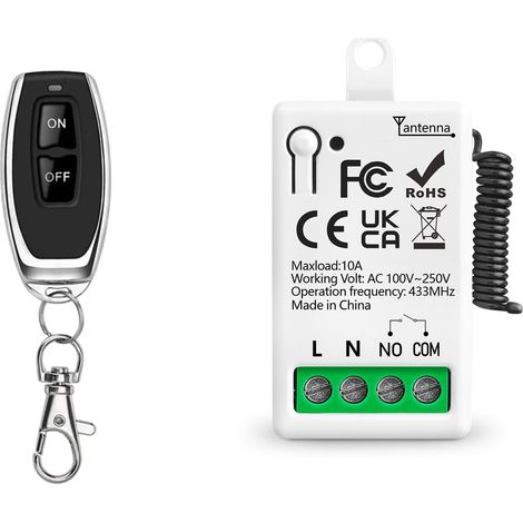 433Mhz Commutateur De Télécommande sans Fil AC 220V 230V 1 Canal Module Récepteur De Relais avec 1 Émetteur, Contrôleur De Contact Sec Passif,pour système de Porte de Garage Éclairage (1/5)
