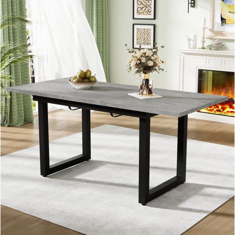Tavolo da pranzo estensibile 140/180x80x75 cm grigio e nero in MDF e metallo stile industriale (1/5)