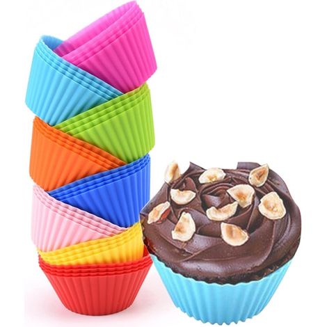 24er-Set Muffinformen, Axroad Mall, zum Backen von Eiern und Brötchen, hitzebeständig bis 220 °C, leicht zu entnehmen, leicht zu reinigen, wiederverwendbar, geeignet für Backofen und Mikrowelle, Silik (1/5)