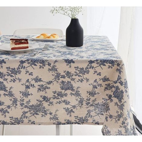 Vintage-Tischdecke mit blauem Blumenmuster – Tischdecke – Tischdekoration – 100 % Baumwolle – Blumenmuster – Landhausstil – 150 x 150 cm (1/5)