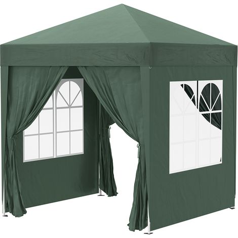 Tonnelle pliante / Tente de réception, 4 parois latérales amovibles, 2 fenêtres, structure en métal – 2 x 2 m – Vert foncé – pour camping événements (1/5)