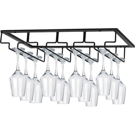 Support à verres à vin à suspendre sous un meuble, porte-verres à pied en fil métallique, rangement pour verres à vin pour cuisine et bar (4 rangées) (1/5)