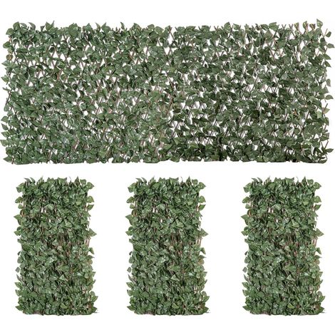 Lot de 4 Haies Artificielles de Lierre, Feuilles Murale Brise-vue Extensible en Polyester Osier, Clôture Décorative Artificielle 200 x 100 cm pour Jardin Extérieur Balcon Terrasse, Vert