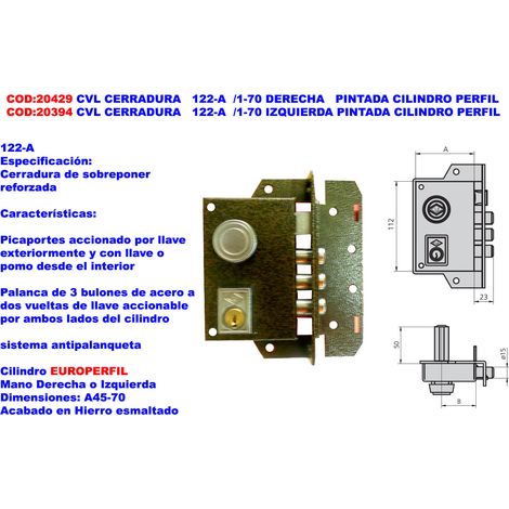 Cerradura CVL 122-A 1-70 Izquierda Pintada Cilindro Perfil
