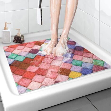 Non-Slip Shower Mat, 6060cm, Soft Comfortable Safety Bath Mat with Drainage Holes, PVC Loofah Massage Shower Mat (1/5)