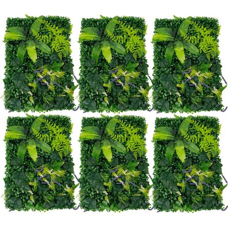Lot de 6 murs de plantes, 60 x 40 cm, plantes artificielles, feuilles de persan, feuilles de patate douce, lavande, fausses plantes décoratives pour la décoration murale