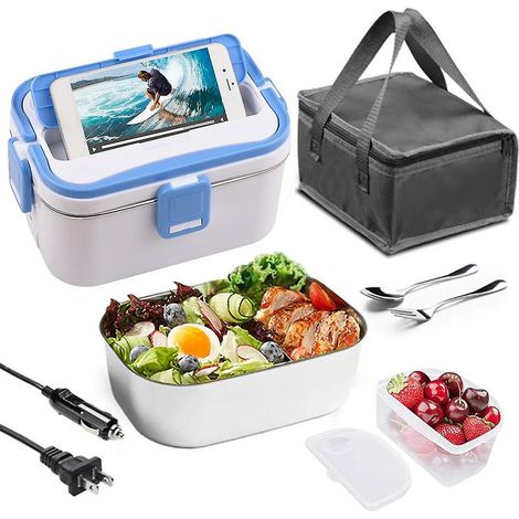 Tragbare, beheizbare Lunchbox aus Edelstahl, 1,8 l, 60 W, duale Stromschnittstelle 110/220 V + 12 V/24 V