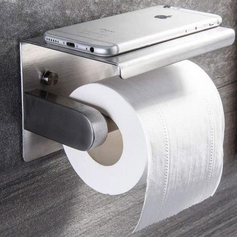 Porte Papier Toilette, Porte-papier WC support de téléphone En Inox Montage Rouleau Mural Etagère Distributeur Salle de Bain