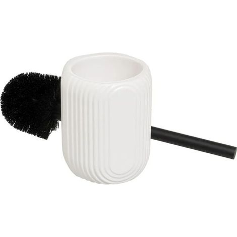 Brosse à toilettes noir avec support en céramique blanche - Longueur 11 x Largeur 11 x Hauteur 35 cm (1/2)