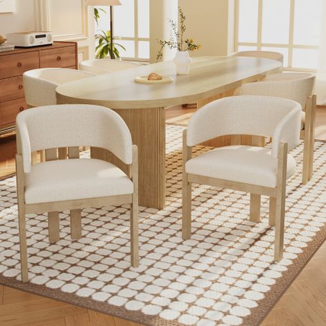 Set of 6 Natural Solid Wood Dining Chairs for Homes,Restaurants,Living Rooms,and Cafes in Boucle Finish (1/5)