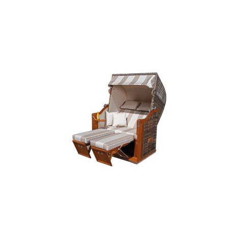 Sonnenpartner Strandkorb Classic Teak 2-Sitzer Halblieger Kunststoff Rundgeflecht in Cappuccino-Optik