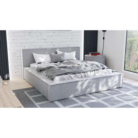Polsterbett Doppelbett ALDANA 120x200cm Komplettset in Stoff Freya Hellgrau