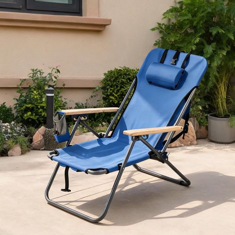 Chaise lounge pliante bleu avec dossier réglable 4 positions (1/5)