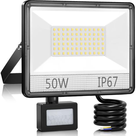 Projecteur Extérieur 50W 5000LM avec Détecteur de Mouvement - 6500K Blanc Froid IP67 Étanche - pour Patio, Terrasse, Jardin (1/5)