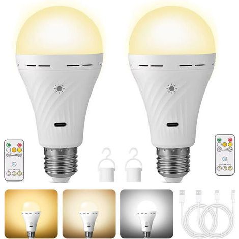 Ampoule rechargeable USB avec télécommande, batterie 2200mAh, variateur à 3 niveaux et minuterie, culot E27,trois températures de couleur, ampoule LED (1/4)