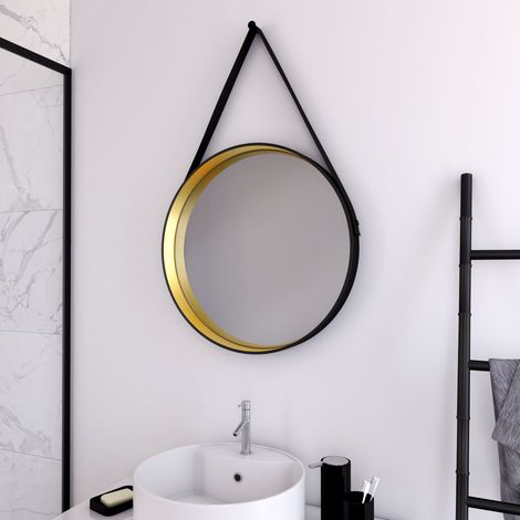 miroir salle de bain rond type barbier - diamètre 50cm - barber gold (1/4)