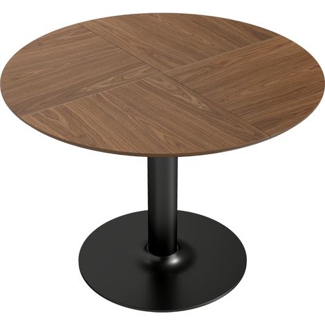 Tavolo da pranzo rotondo per 6 persone, 110 cm. Tavolo da cucina moderno con base a piedistallo per soggiorno, effetto legno marrone.