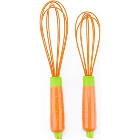 fouet De Cuisine Lot De 2 (orange) Fouet De Cuisine En Silicone Mlangeur Fouet Polyvalent Avec Un Mignon Fouet Poigne De Lgumes Pour La Cuisson (1/5)