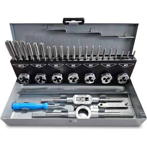 Scatola di filettatrici e maschi HSS da 3 a 12 mm e accessori