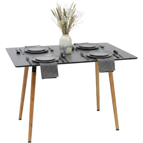 Tavolo Relaxdays rettangolare 75x110x70 cm, MDF e bambù, 4 persone, scandinavo, nero/naturale