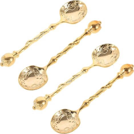 Lot de 4 Cuillères à Café Sculptées Vintage en Acier Inoxydable Doré (1/5)