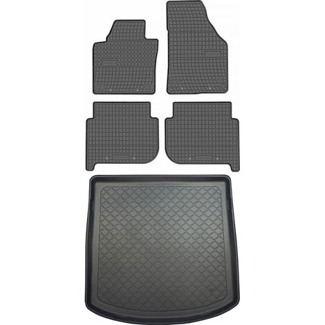 Volkswagen Touran I 1T VAN de 2010-2015 SET - Alfombrillas de goma para coche + alfombrilla para maletero