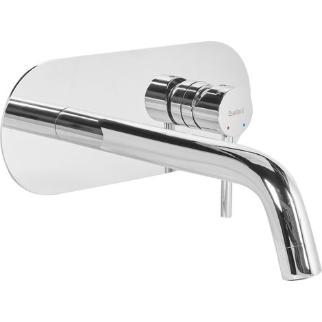 Grifo monomando de latón empotrado para lavabo en pared plateado Guaiba