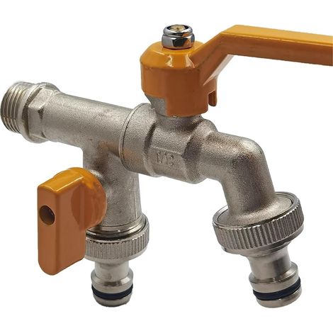 Adaptateur de robinet tuyau d'arrosage, connecteur réservoir d'eau 1/2'', irrigation à 2 voies, 1 voie, raccord remplacement en laiton, vanne boisseau sphérique(I-1pcs) I-1pcs - (1/3)