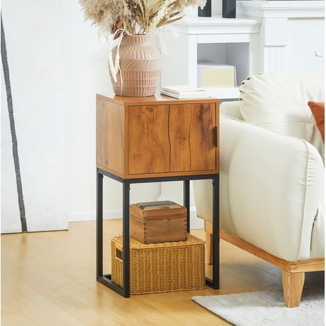 Console 40x30x76 cm en bois et acier, naturel, avec rangement, pour entrée FloraGrace (1/5)