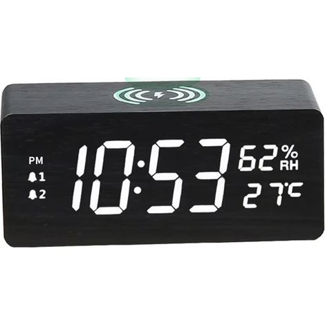 1 set. Colour: Black. Material: Wood. Multifunctional: 15W fast charging, wood temperature and humidity control, wireless charging, LED. (1/5)