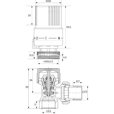 Stück 1/2" (15×21) Thermostatventil, Gewindeanschluss, Heizkörperregler, rechter Winkel, weiß, Flüssigkeitssonde, Frostschutz, EN215-Norm (1/5)