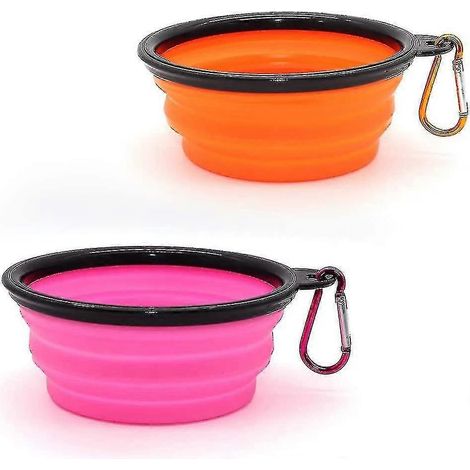2 Stck Hundenpfe Faltbare Reisesschale,auslaufsichere Hundenapf Mit Bergsteigerkarabiner Fr Katzen,hunde Und Haustiere Fr Wasser Und Futter (350ml, Ora (1/4)