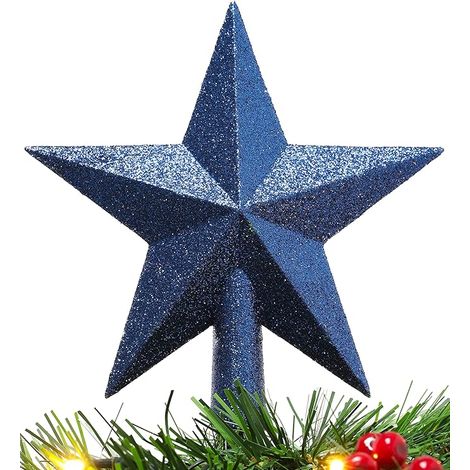 2 adornos navideños de estrella brillante de 15 cm para la punta del árbol de Navidad (azul medianoche)