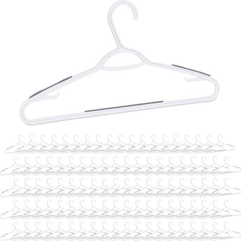Relaxdays Coat Hanger, Set of 100, Rubber Coated Plastic Holders, Closet Organisation, Dresses & Skirts, Non-Slip, White