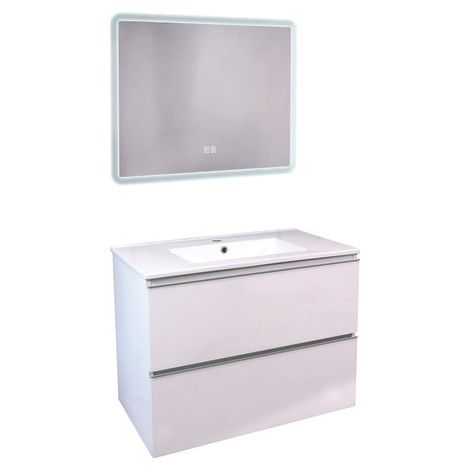 ONDEE - Mueble de baño TRENDY - 80 cm - Blanco mate - 2 Cajones - Espejo ATHENA (1/4)