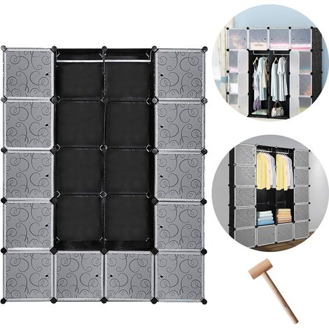 Randaco Armario de Dormitorio con 20 Cubos, Estanterías DIY para Ropa y Libros - Negro
