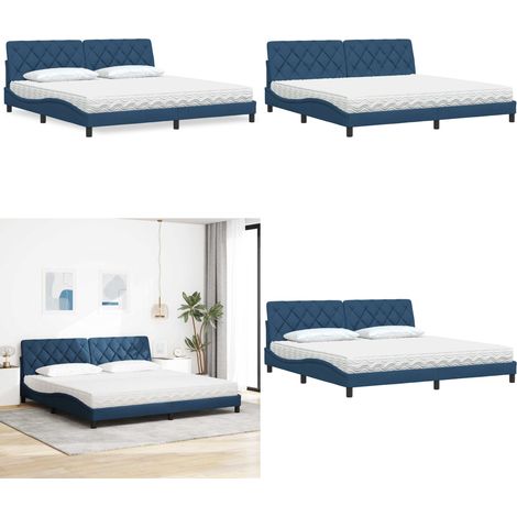 Lit avec matelas bleu 200x200 cm tissu - Matelas en mousse - Lit bleu (1/5)