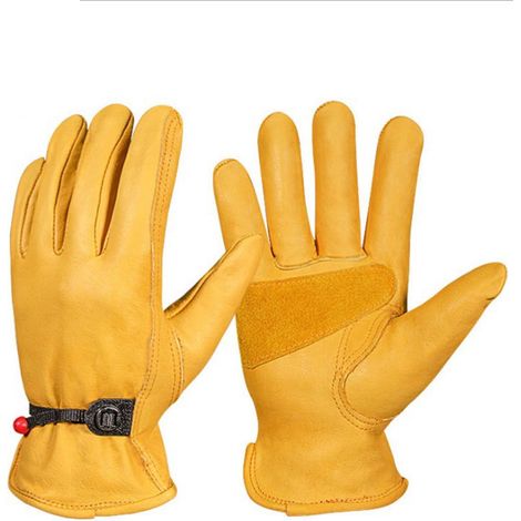 Ortviai Gants de Travail en Faux Cuir de Vache – Antidérapants, Ajustables et Souples – Taille L pour Jardinage, Mécanique et Moto