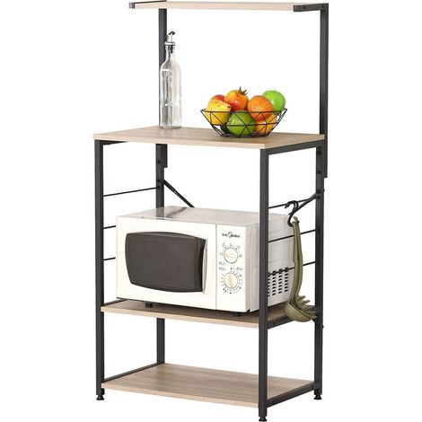 Desserte de cuisine style industriel collection HOLBORN structure en métal noir et étagères en bois. (1/2)