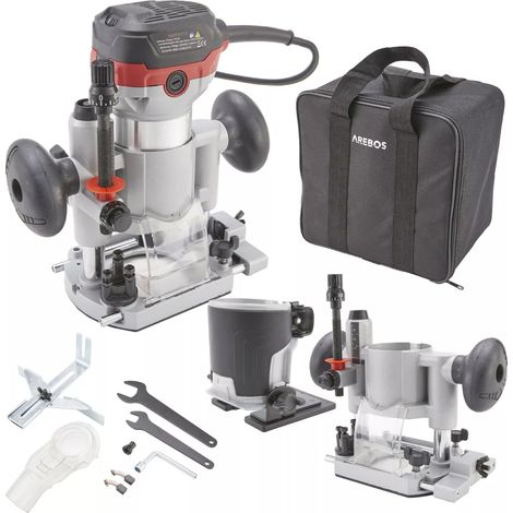 AREBOS Fresadora 710W con accesorios - Fresadora Eléctrica - Rebajadora de lujo con recortadora y base de diving