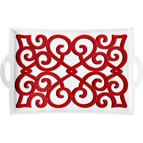 GUZZINI Vassoio Rettangolare Natalizio Harmonia Melamina / San con Manici 33,5 x 54 Cm Table Decor Bianco Rosso
