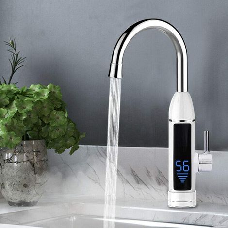 Robinet d'eau Électrique, Chauffe-eau de Cuisine 3000W 220V Robinet d'eau Chauffant avec Chauffe-eau Intégré, Robinet d'eau avec Affichage de La Température, Robinet Rotatif 360 ° (1/5)