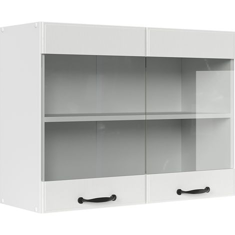 Mobile da cucina in vetro R-Line, Bianco casa di campagna, 80 cm, Vicco