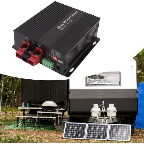 Cargador CC/CC B2B1230 de 12 V y 30 A para baterías de vehículos con controlador de carga solar y conexión automática mediante aplicación – Material: Aleación de aluminio – Dimensiones: 23,5 x 19 x 7, (1/5)